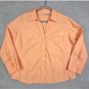 Bass Shirt Womens XL Coral  Orange Stretch Button Down‎ Preppy Workwear Outdoor